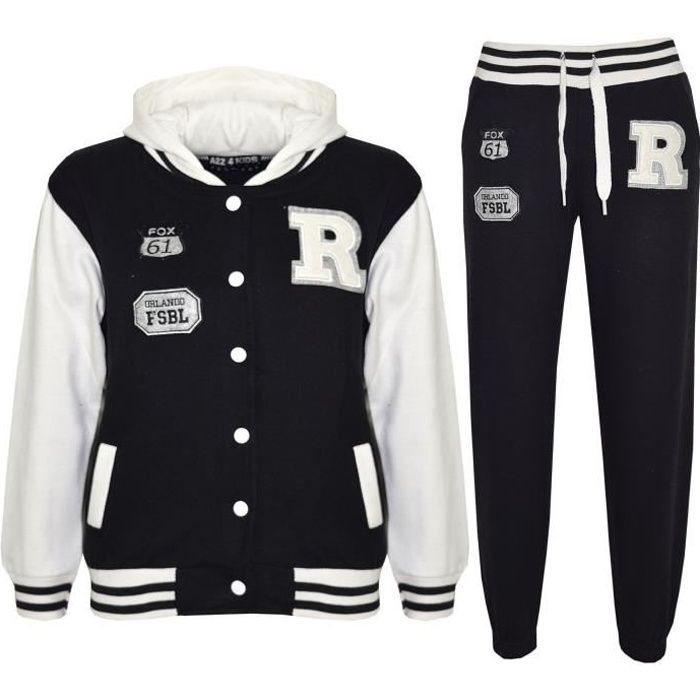 Children's Unisex R Fashion American Baseball Varsity Hooded Tracksuit Top Bottom Joggers Set, Ages 2-13
