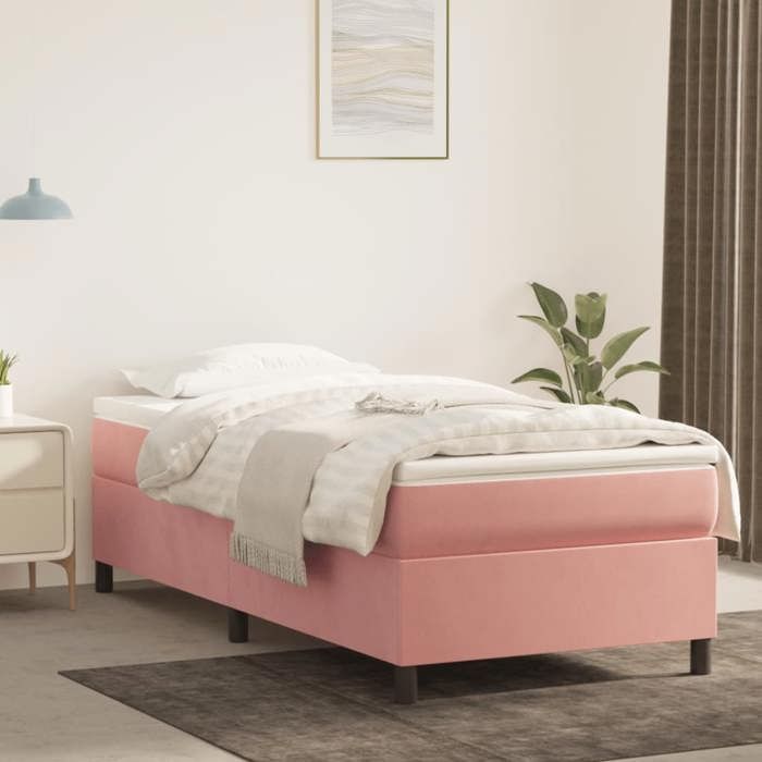 Struttura letto con materasso - Maison Exclusive - 80x200 cm - Velluto rosa - Massimo relax