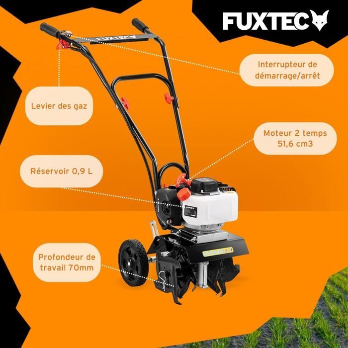 Motozappa a benzina a 2 tempi FUXTEC FX-AF152, 51,6 cc, larghezza 23 cm, profondità 70 mm, 14 kg