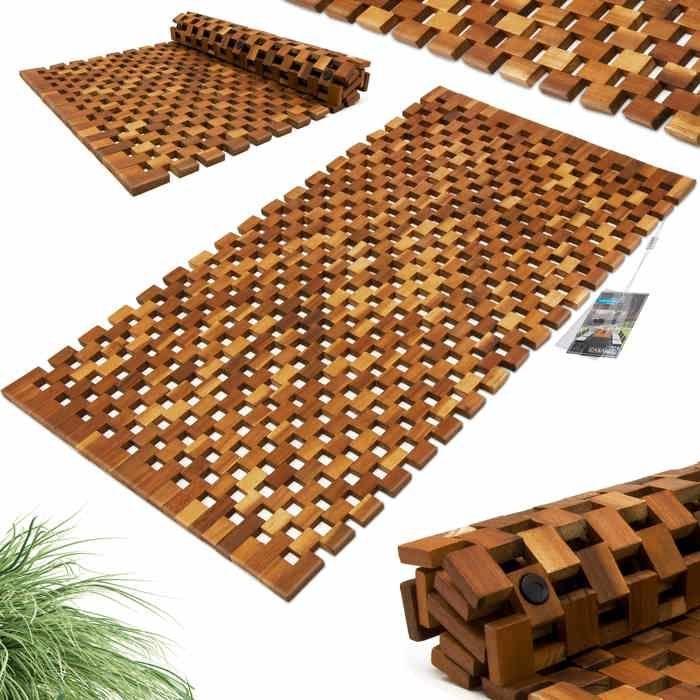 Tapis de salle de bain - tapis de sol antidérapant en bois d'acacia - 80 x 50 cm