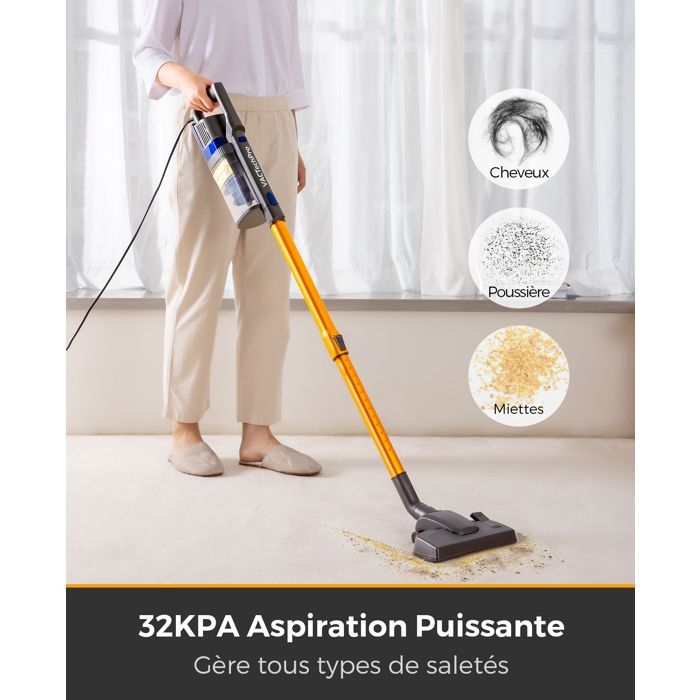 VACTechPro 32KPa/680W/6M Aspirateur,Aspirateur Balai avec Dépoussiéreur 800ML,Aspirateur Balai avec Fil avec Design à Double