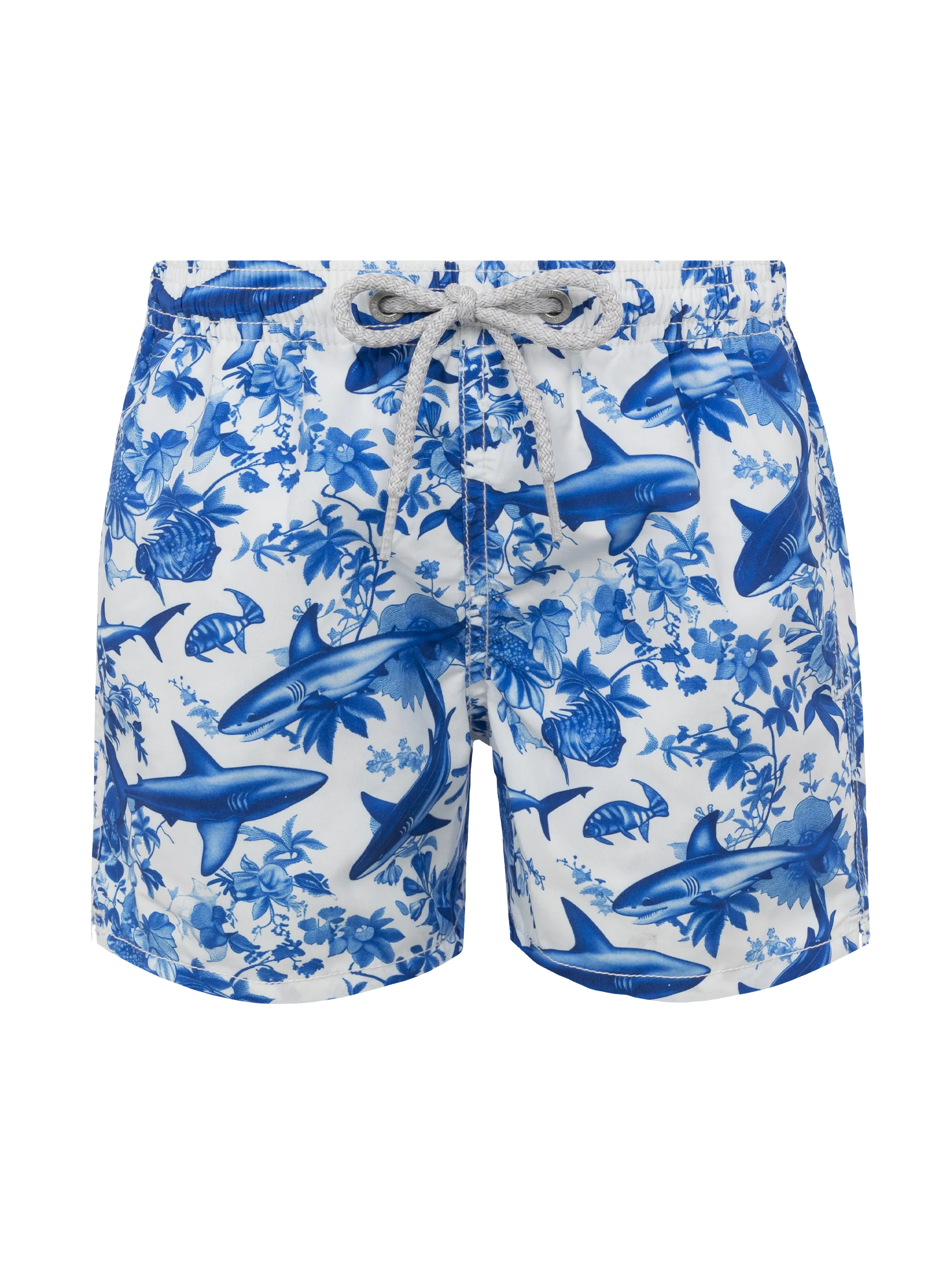 Middellange jeansbadpak met toile de jouy haaienprint | AI