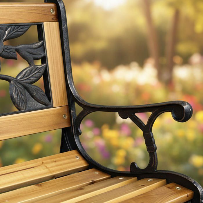 Banc de Jardin Noir ROSA avec Bois laqué et Pieds en Acier, Largeur 127 cm