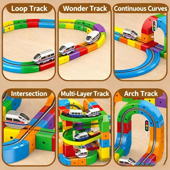 Pista flexible para coches, 123 piezas, juego de tren eléctrico recargable, pista modular magnética para armar, con bucle de 360°, rampas y montaje.