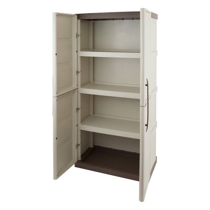 Förvaringsskåp med 2 dörrar och 3 hyllor, beige, 70 x 39 x 165 cm, garage, verkstad, tvättstuga, ARTPLAST
