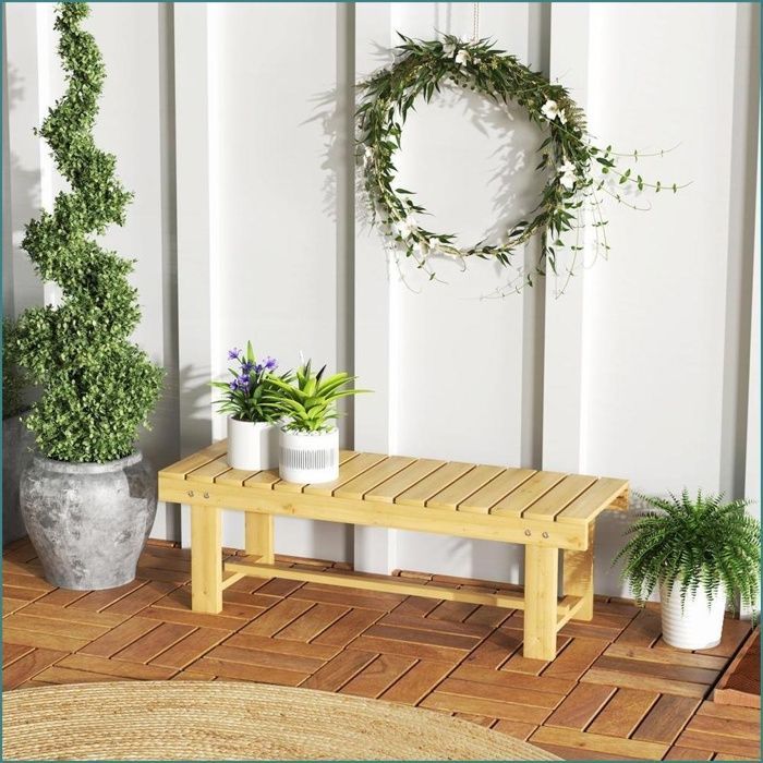 Patio Seating - Outsunny - Banc de Jardin 2 Places en Bois Massif - Résistant aux Intempéries & Durable - Couleur Naturelle
