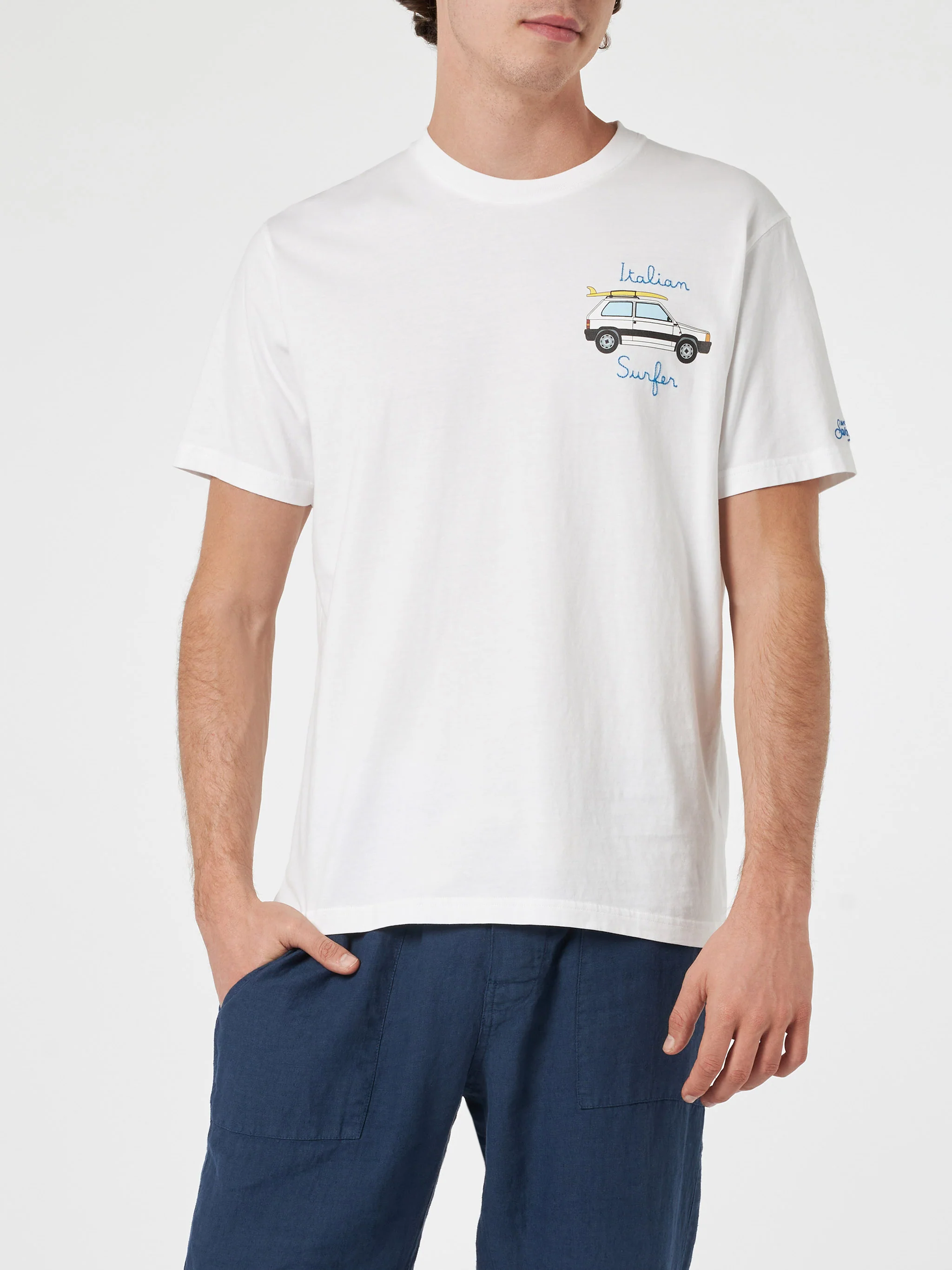 T-shirt da uomo in cotone con stampa Panda e ricamo Italian surfer | E