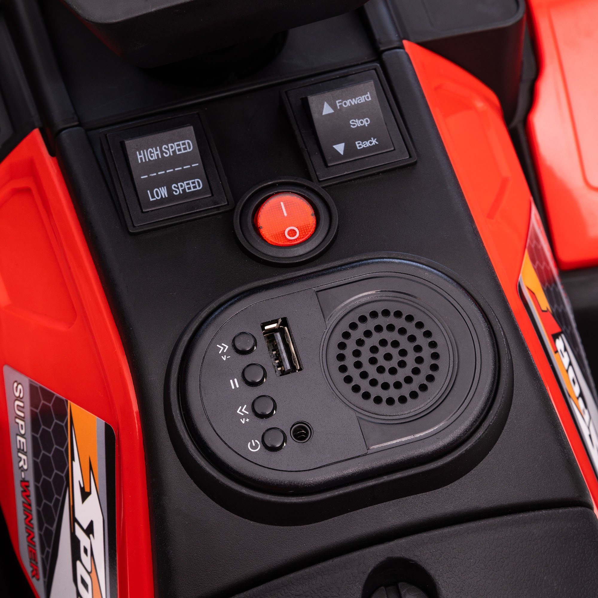 Dětská elektrická čtyřkolka HOMCOM, max. 4 km/h, dětská motorka, černá + červená, nosnost 25 kg, (1 kus), 88D x 45Š x 50V cm