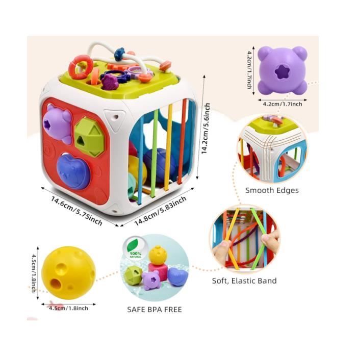 Babyspeelgoed voor kinderen van 1-2 jaar, 7-in-1 sensorisch speelgoed voor baby's van 6-18 maanden, pasgeboren meisje, educatieve cadeau-activiteitenkubus voor kinderen van 1-2 jaar