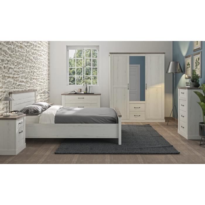 Cama para adultos de 180 x 200 cm - GAMI - CHAMONIX - Madera - Blanco roto