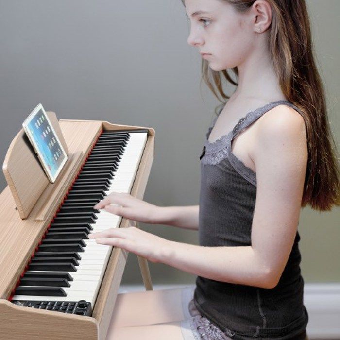 ALIGHTUP - Teclado de 88 teclas con acción de martillo estándar, piano eléctrico con soporte metálico y acabado en madera natural.