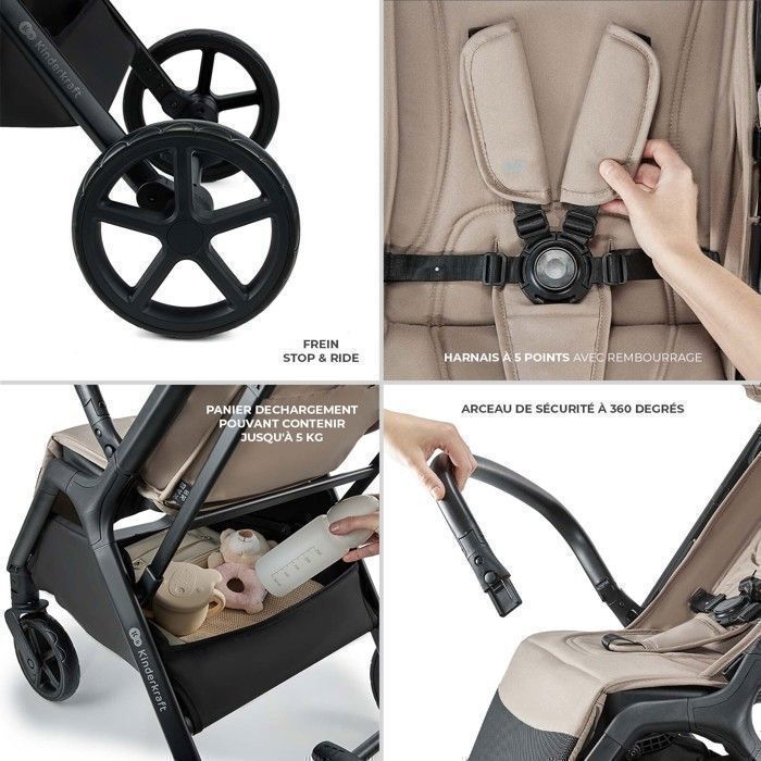 Kinderkraft LOOM Lightweight Stroller, Compact Stroller 0-22 kg, Automatic Folding, Large Puncture-Proof Wheels, Beige