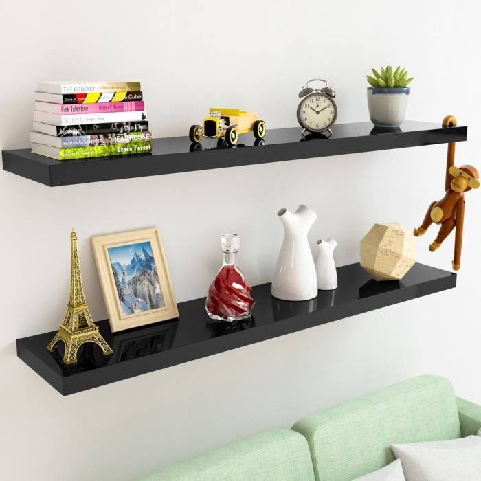 CASARIA 2 estantes flotantes de pared de 90 cm, color negro, resistentes, de MDF, con efecto flotante, para almacenamiento y decoración.