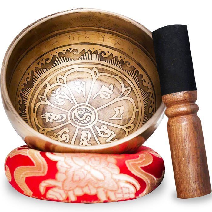 Tibetaanse klankschaal - VIBRATIS - Handgemaakt in Nepal - 7 metalen - Kussen en hamer - E-book + doos