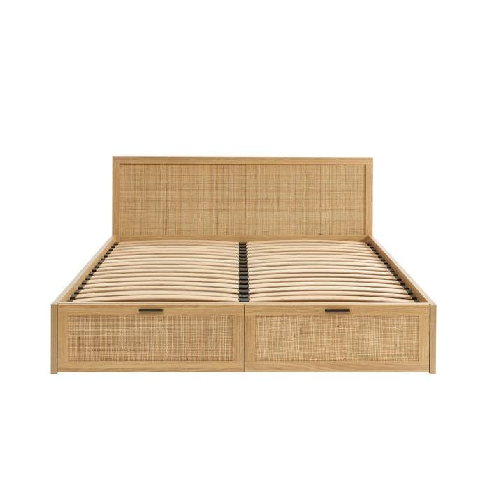 Cama AMANA con cajones, ratán, 140x190 cm, somier de láminas incluido - Madera