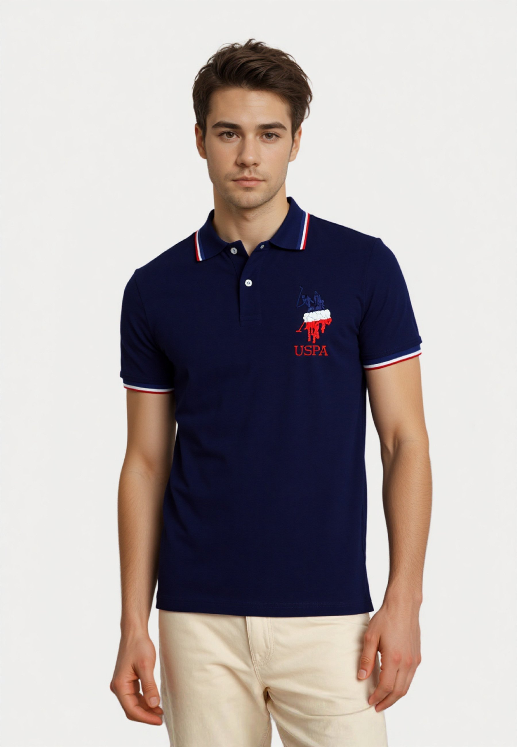 US Polo Assn. KOLMEVÄRVILISTE LÜHIKESTE VARRUKATEGA - Polosärk - tuhksinine