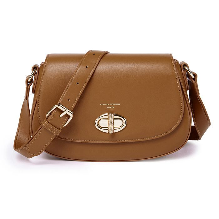 David Jones - Damesschoudertas - Crossbodytas van PU-leer - Clutch met draaisluiting - Bruin