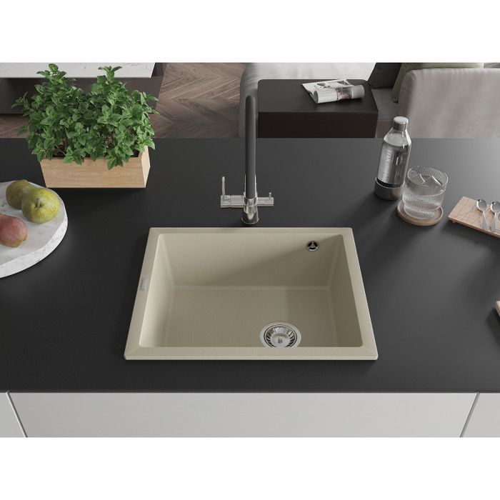 Fregadero de granito Mexen Pedro de un solo seno, 560 x 460 mm, color beige - 6508561000-69