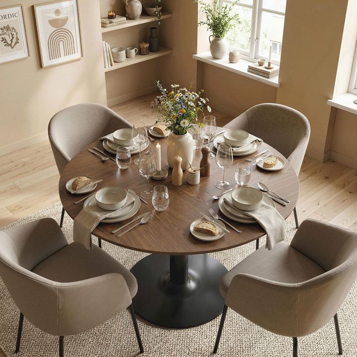 Mesa de comedor - HOMCOM - para 4-6 personas - redonda - tablero y base de acero grandes - Ø 110 x 78 cm - marrón