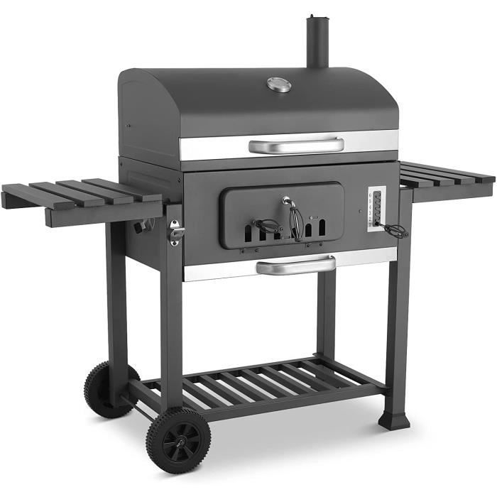 Houtskoolbarbecue, BBQ-grill met 2 zijplanken, in 6 standen verstelbare houtskoolbak, 152x60x136cm
