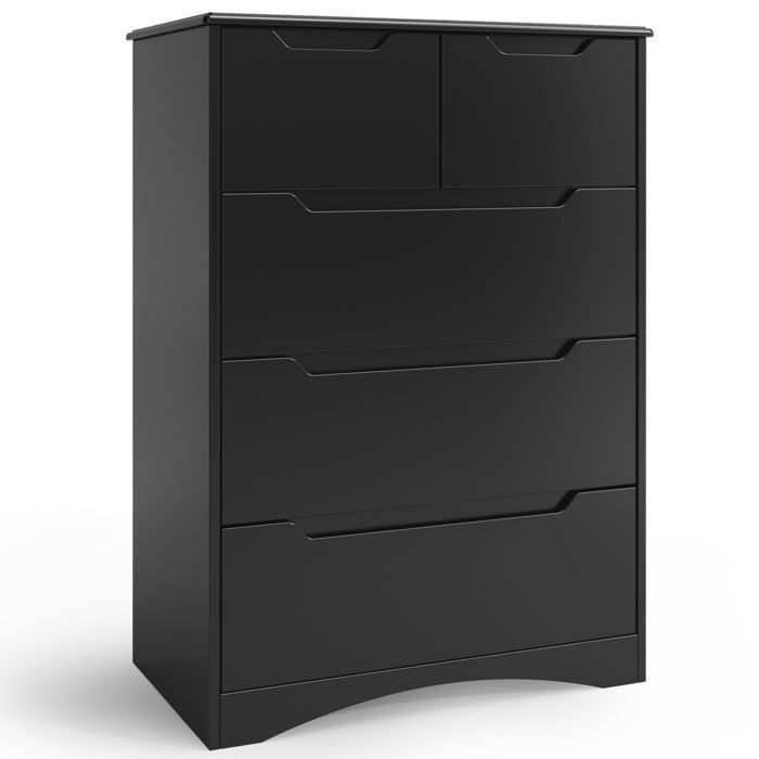 Commode 5 Tiroirs - Bealife - Commode de Chambre - Noire - 72 x 41 x 94 cm