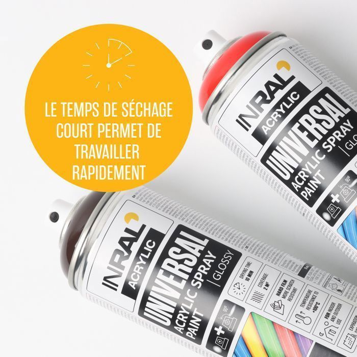 Peinture acrylique aérosol INRAL RAL1023 jaune signalisation brillant – séchage rapide, protection durable int./ext. – 400 ml