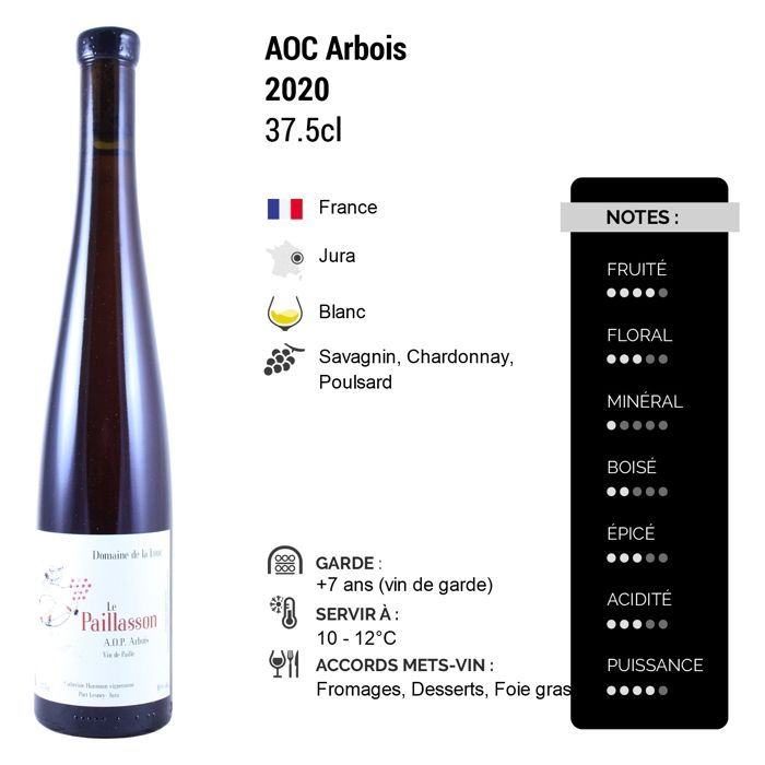 Domaine De La Loue Arbois Vin de Paille Le Paillasson MEIA GARRAFA 2020 - Vinho Branco do Jura (3x37,5cl)