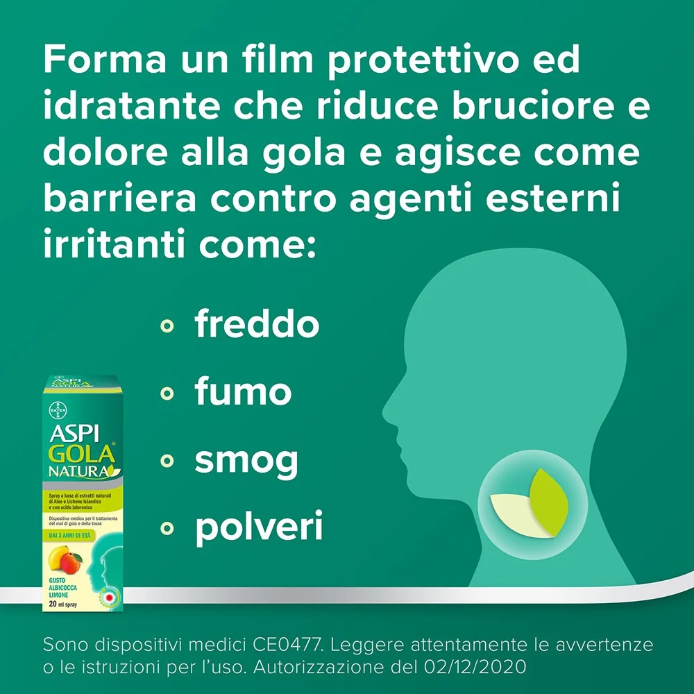 ASPIRINE Spray Aspi Gola Natura Abricot-Citron 20 ml Mal de gorge et toux