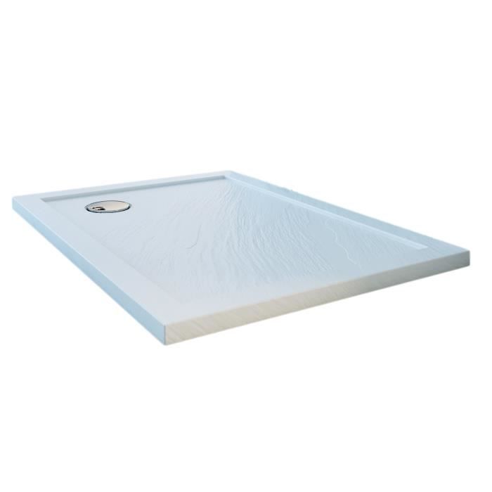 Receveur de douche 80x110x4 cm rectangle acrylique mod. Flower effet pierre blanc