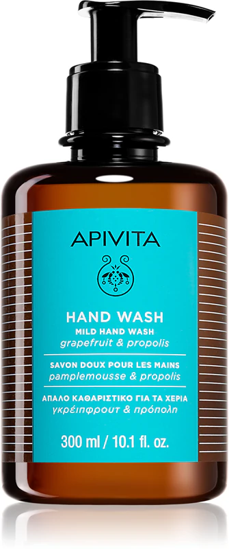 Apivita Hand Care Milde Handzeep, een milde vloeibare handzeep.