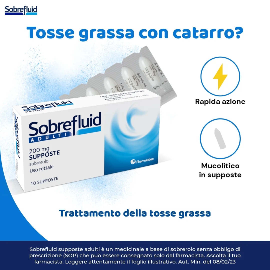 Suppositoires SOBREPIN Soblefluid pour adultes, 10 suppositoires de 200 mg contre la toux