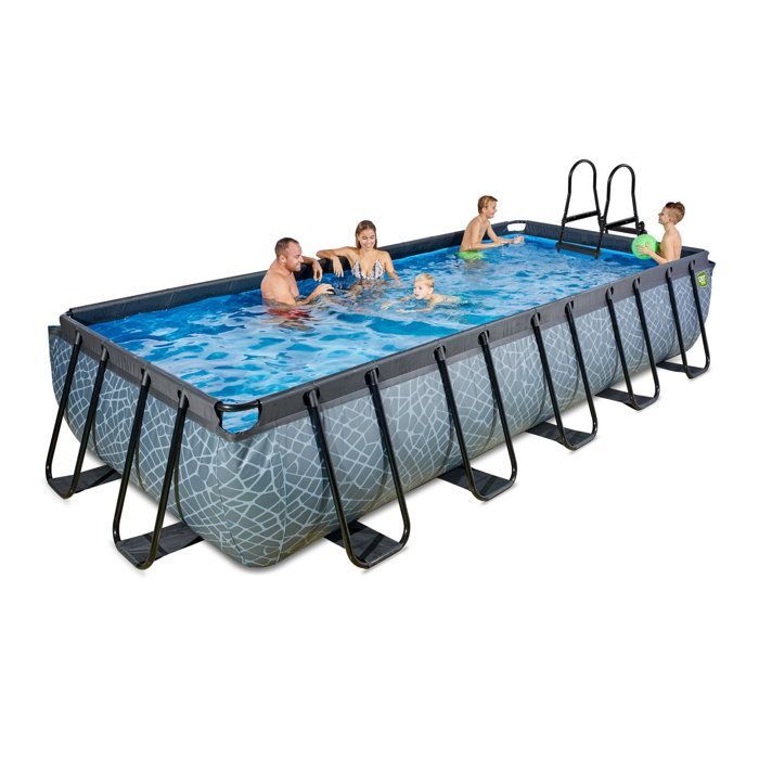 Piscina elevada - JUGUETES DE SALIDA - Piedra - Rectangular - 12600 L - Gris - Acero - Bomba de filtro