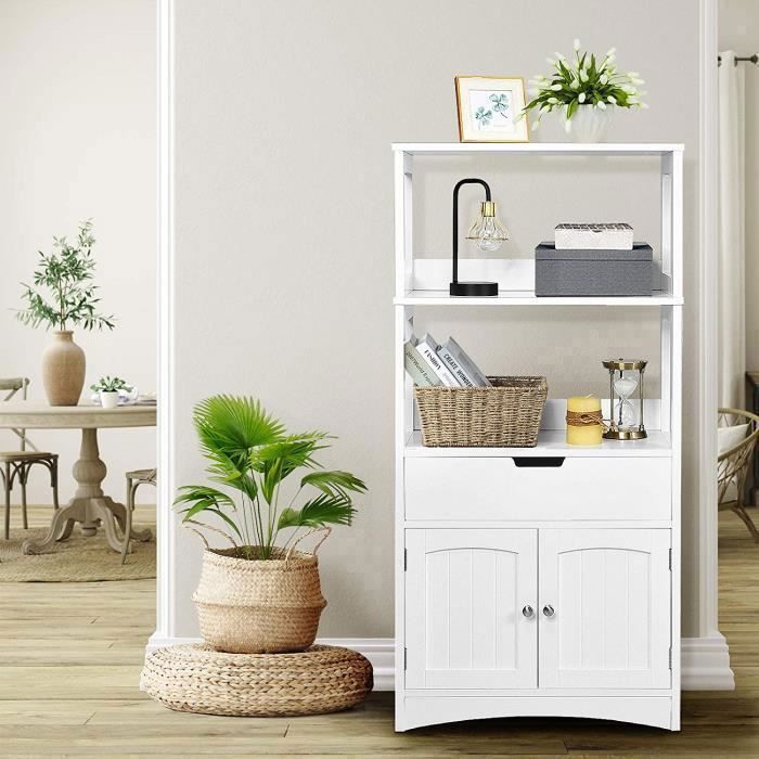 GOPLUS Armoire Meuble de Rangement avec Tiroir Placard et 2 Etagère-60x32,5x122CM-Style Moderne Blanc