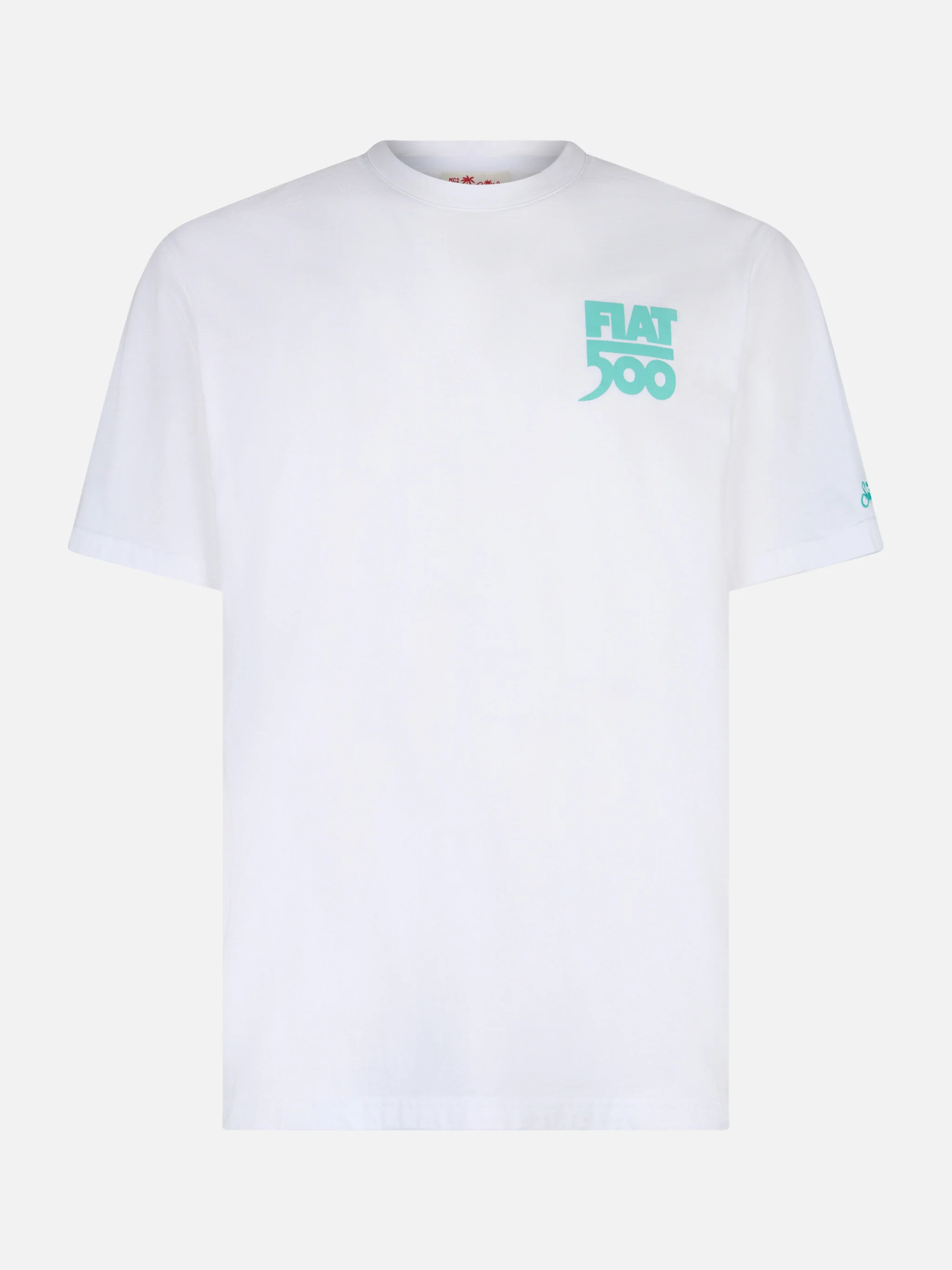 Heren katoenen T-shirt met Spiaggina-print op de voor- en achterkant.