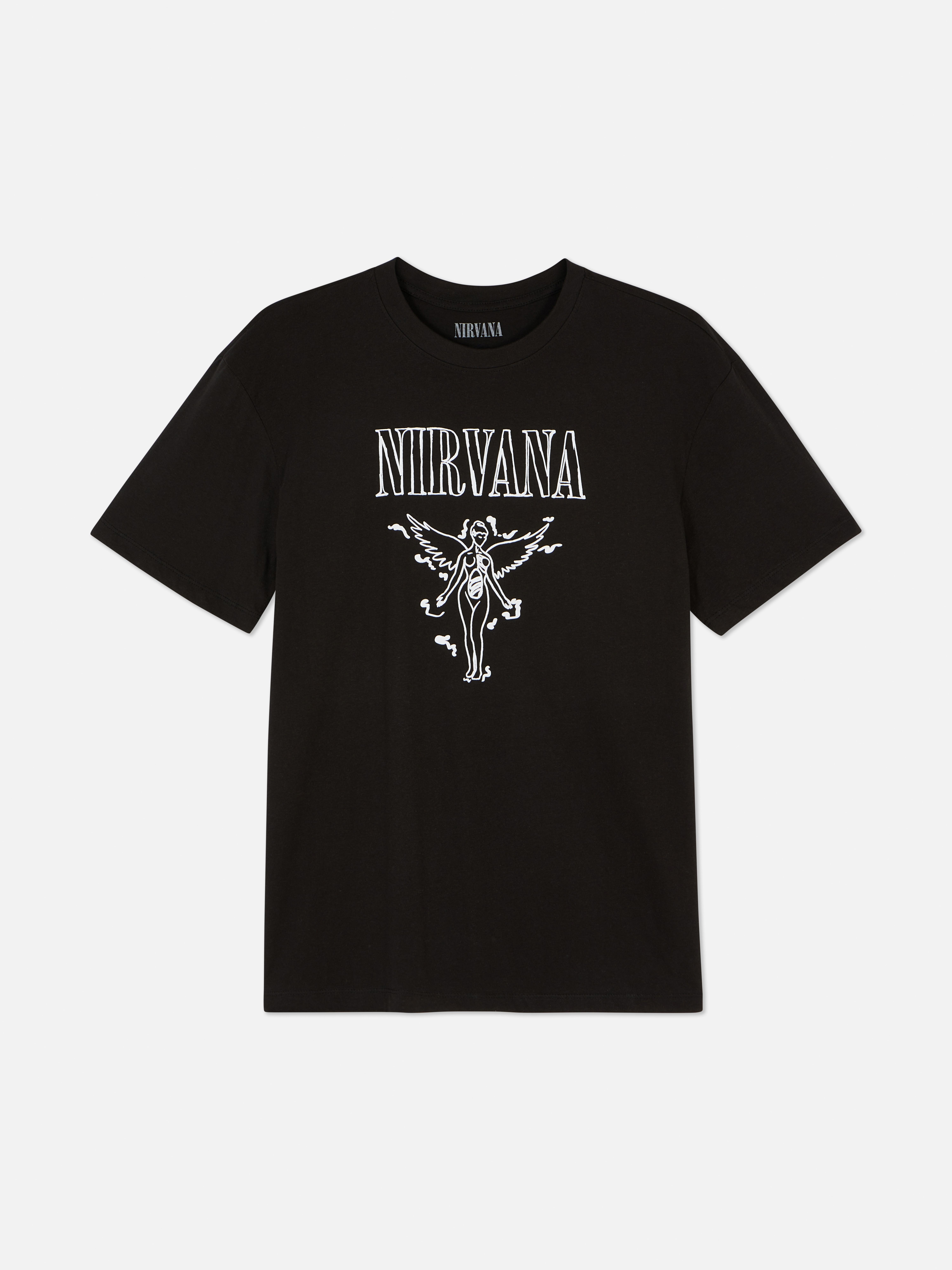 Nirvana nyomtatott póló Kerek nyakú póló, elöl és hátul kontrasztos Nirvana mintákkal.