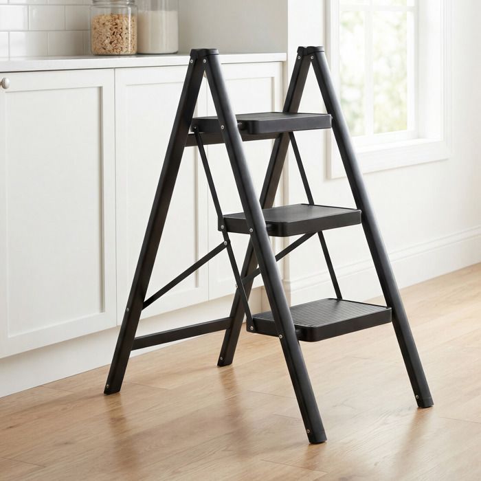 Escalera plegable de 3 peldaños, carga máxima 150 kg, para el hogar y la oficina, color negro.