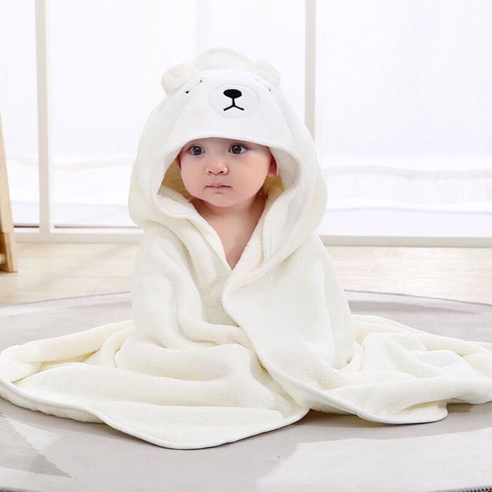 1 capa de baño con capucha para bebé, de felpa de algodón de doble cara, con un suave osito beige, para recién nacidos y bebés de 0 a 24 meses.