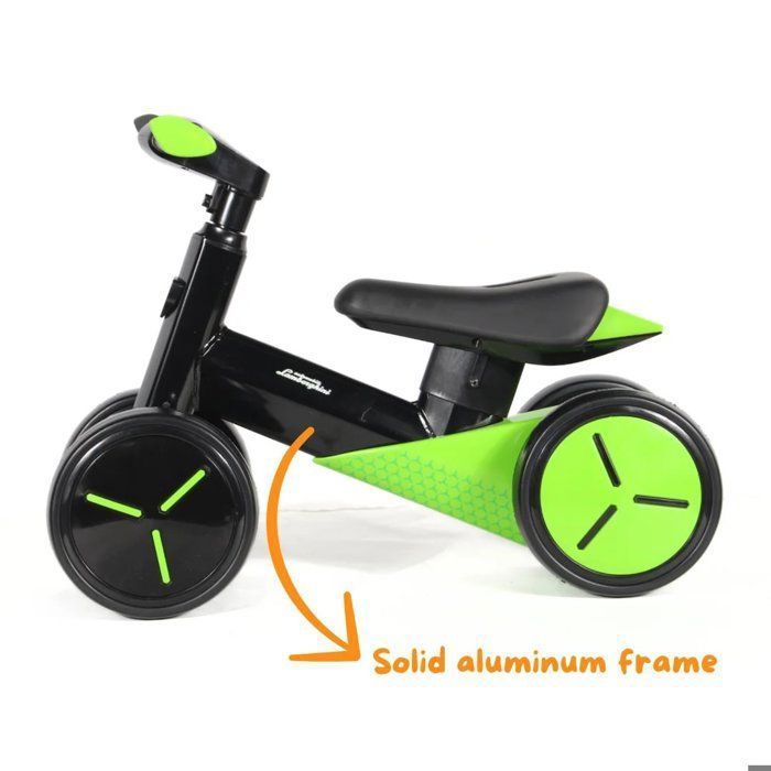 Lamborghini Draisienne Bébé 1 à 3 ans - Vert - 4 Roues Stables - Licence Officielle - Cadre Aluminium - Aide à l'Équilibre - 30kg