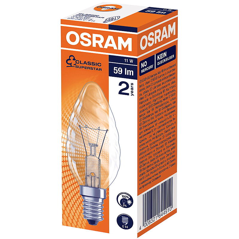 Osram pære 11W E14 Classic BW, Mignon Osram