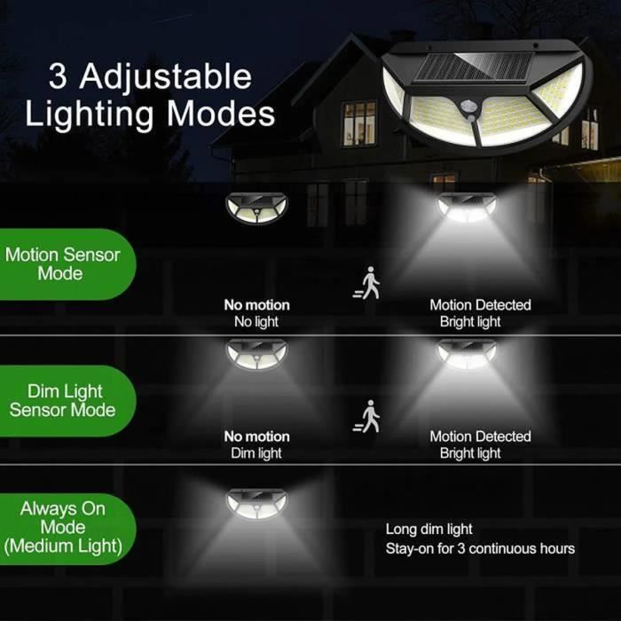 Iluminación solar para exteriores - Lámpara solar de 102 LED - Sensor de movimiento - Resistente al agua - 270°