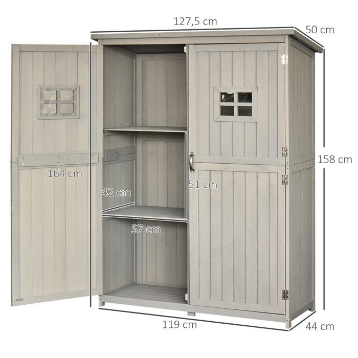 Abri de jardin - Outsunny - armoire outils bois 2 étagères 2 portes 2 fenêtres toit bitumé - bois sapin - 127,5x50x164cm