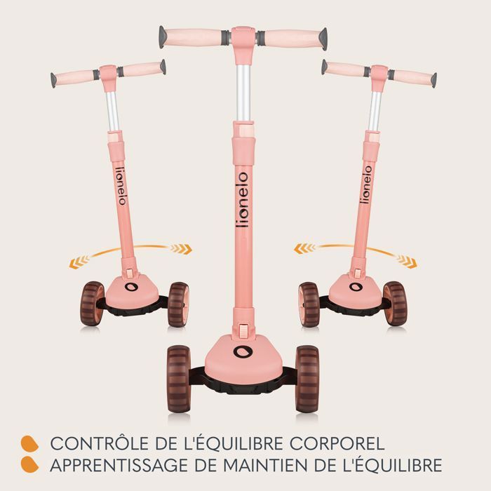 LIONELO Franky loopfiets/step voor kinderen met helm - Lichtgevende wielen - Tot 50 kg - Mandje - Opvouwbaar - Roze
