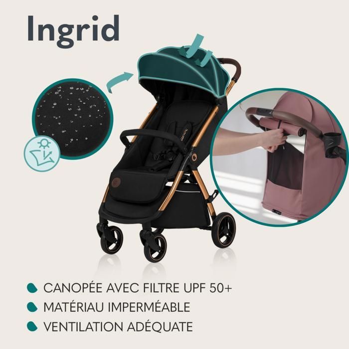 LIONELO Ingrid Compact Stroller - Suspension - Up to 22 kg - Lightweight & Foldable - Grey
