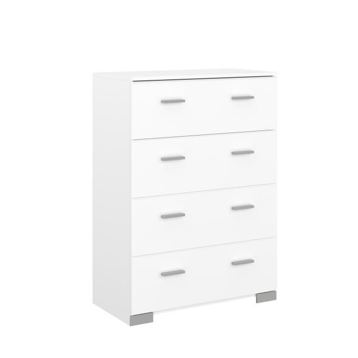 Chambre complète BOSTON : Lit adulte 140x190 + Commode + 2 Chevets - Décor blanc - Fabriqué en France