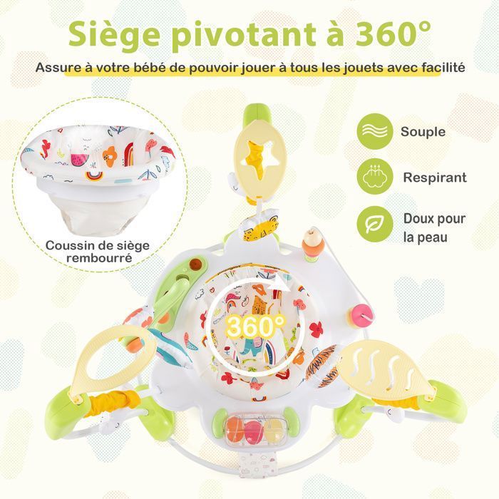 Andador musical para bebé COSTWAY Jumperoo - Altura ajustable - Juguetes interactivos - Caja de música con luces - Asiento giratorio 360° - A partir de 6 meses - Blanco