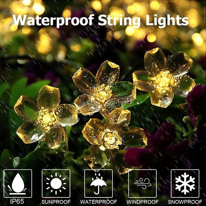 Solarbetriebene Lichterkette für den Außenbereich, wasserdichte LED-Blumenlichter, 40 LEDs, wasserdicht, 8 Modi (Warmweiß)