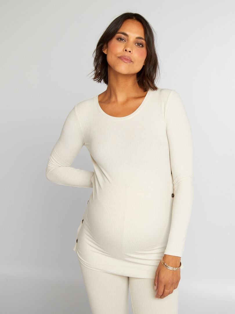 Zwangerschapsshirt + geribde broek set - BEIGE