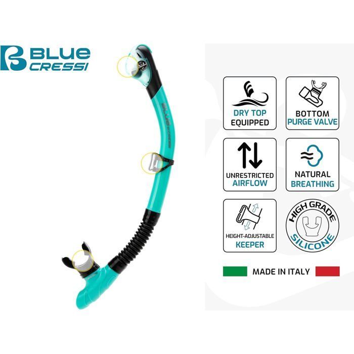 Conjunto CRESSI Horizon+Scilla con 4 lentes templadas y tubo de snorkel seco - Unisex para buceo/snorkel, azul marino