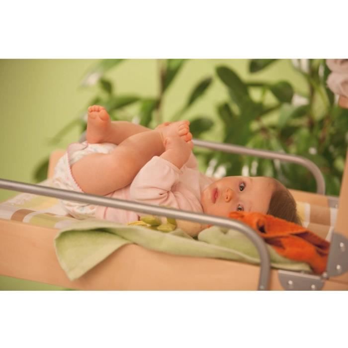 Cambiador plegable de pared ROBA DSCHUNGELBABY - Colchón a rayas multicolor incluido - 2 estantes integrados - Madera natural