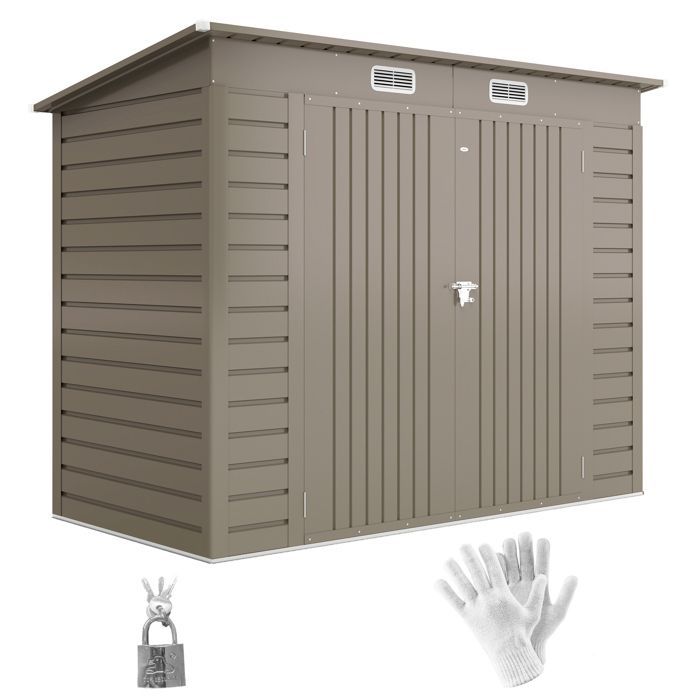 3m² trädgårdsskjul - Outsunny - 249x121x183cm - handskar, låsbara dubbeldörrar, ventilation, galvaniserad stålplåt - ljusgrå